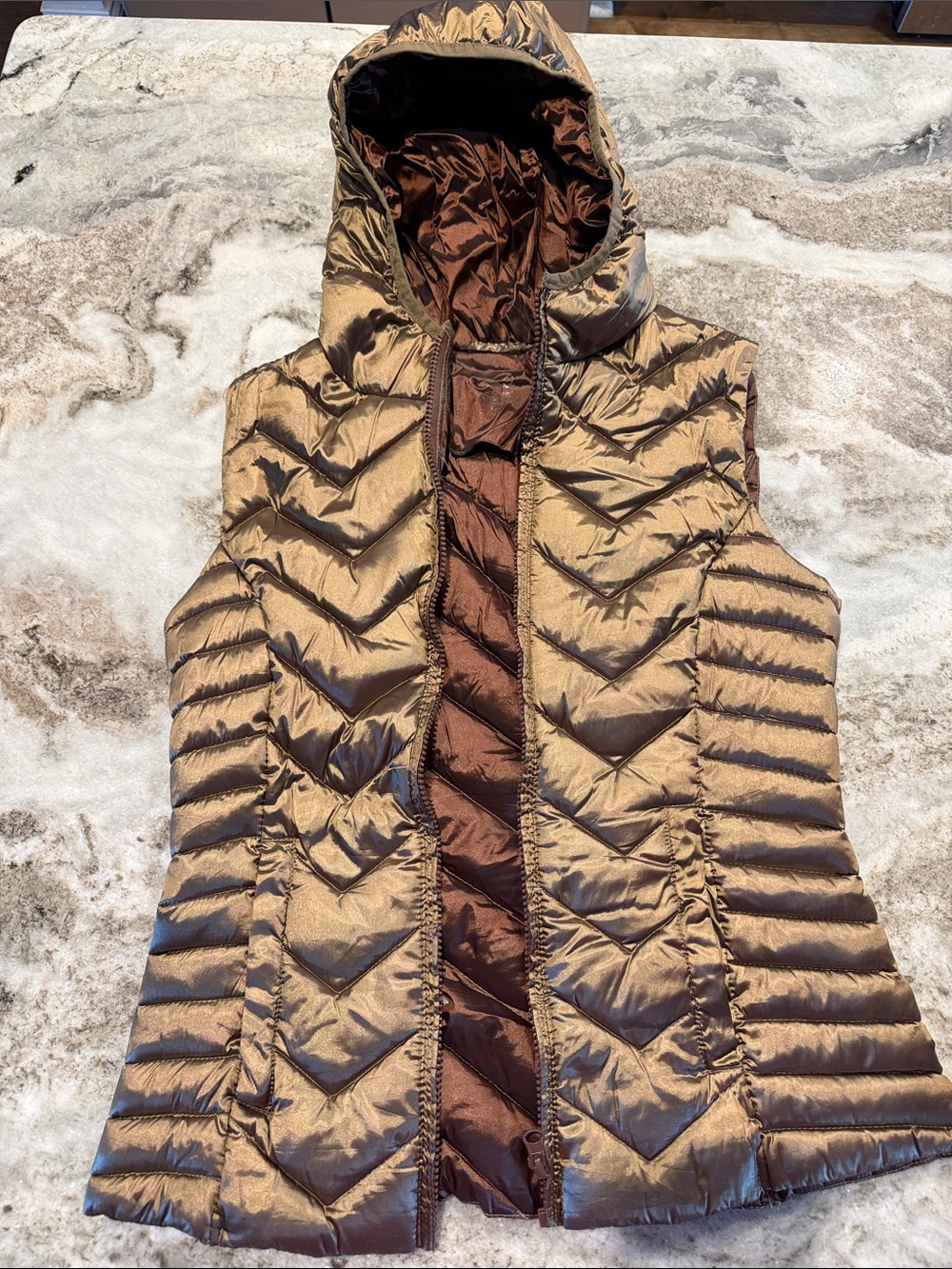 blanc noir Metallic Bronze Quilted Hooded Puffer Vest